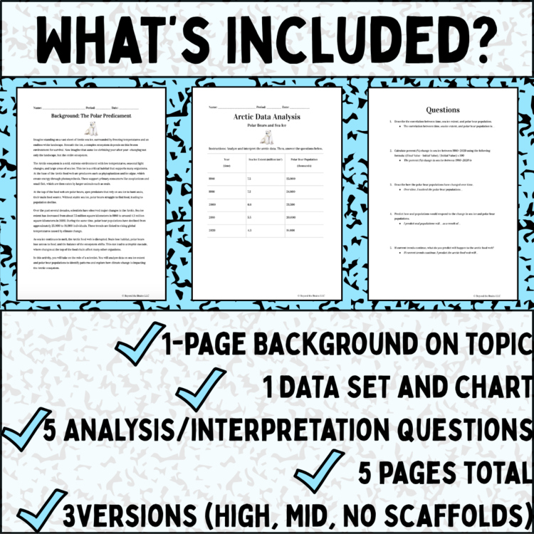 Climate Change Data Analysis: Graphing Polar Bears & Arctic Sea Ice (NGSS HS Biology) - preview page 1